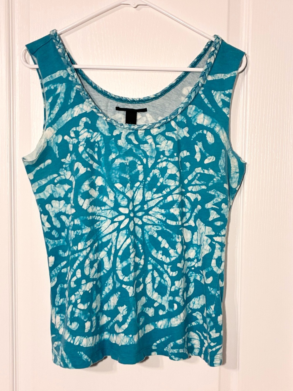 Y2K Lucky Brand Batik Braided Trim Tank Top Teal White Size Large